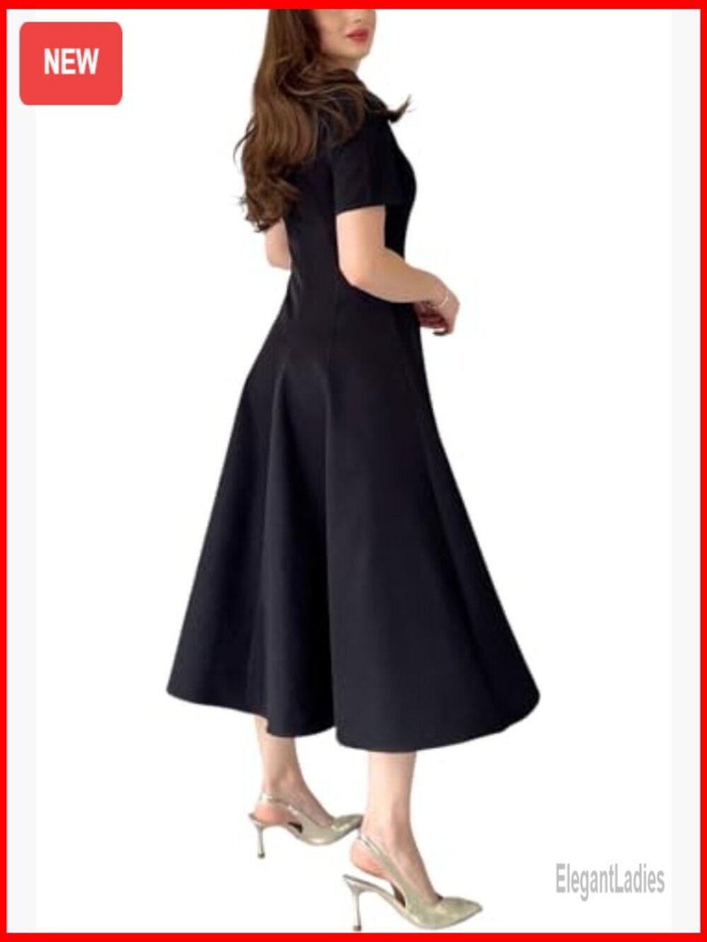 Women's Midi Dress Short Sleeve Fit & Flare A-Line Swing Dress - Picture 2 of 7